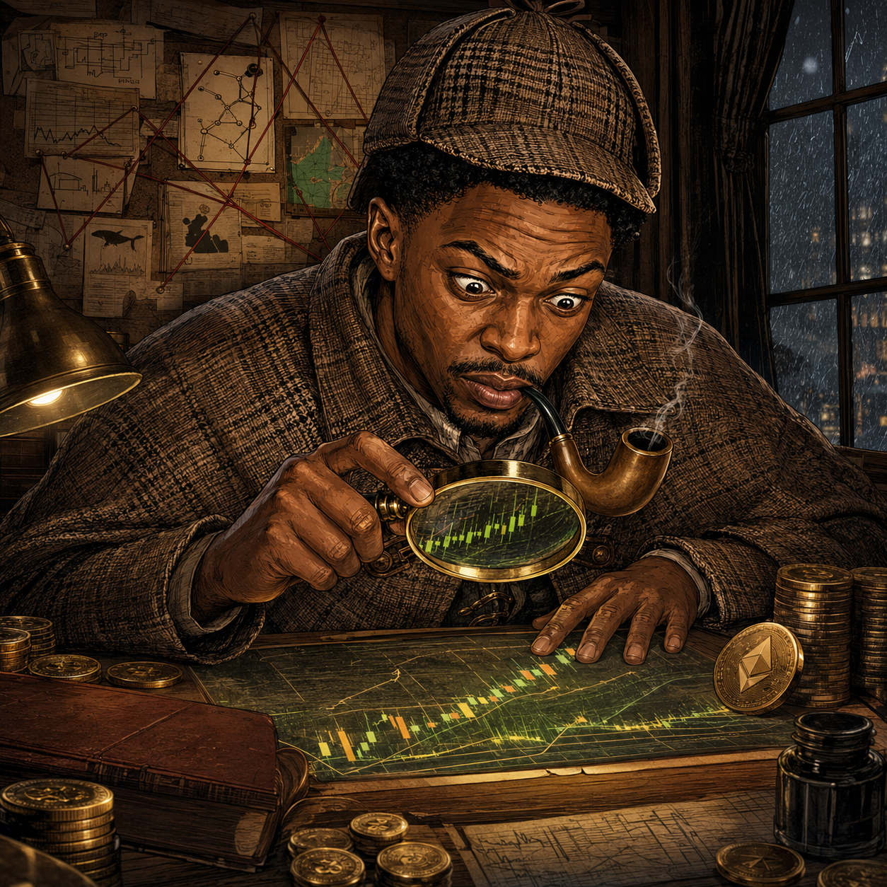 PipeAnsem inspecting charts with a magnifying glass